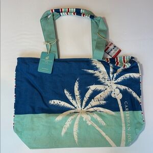 NEW! Caribbean Joe Tote With Palm Tree Theme